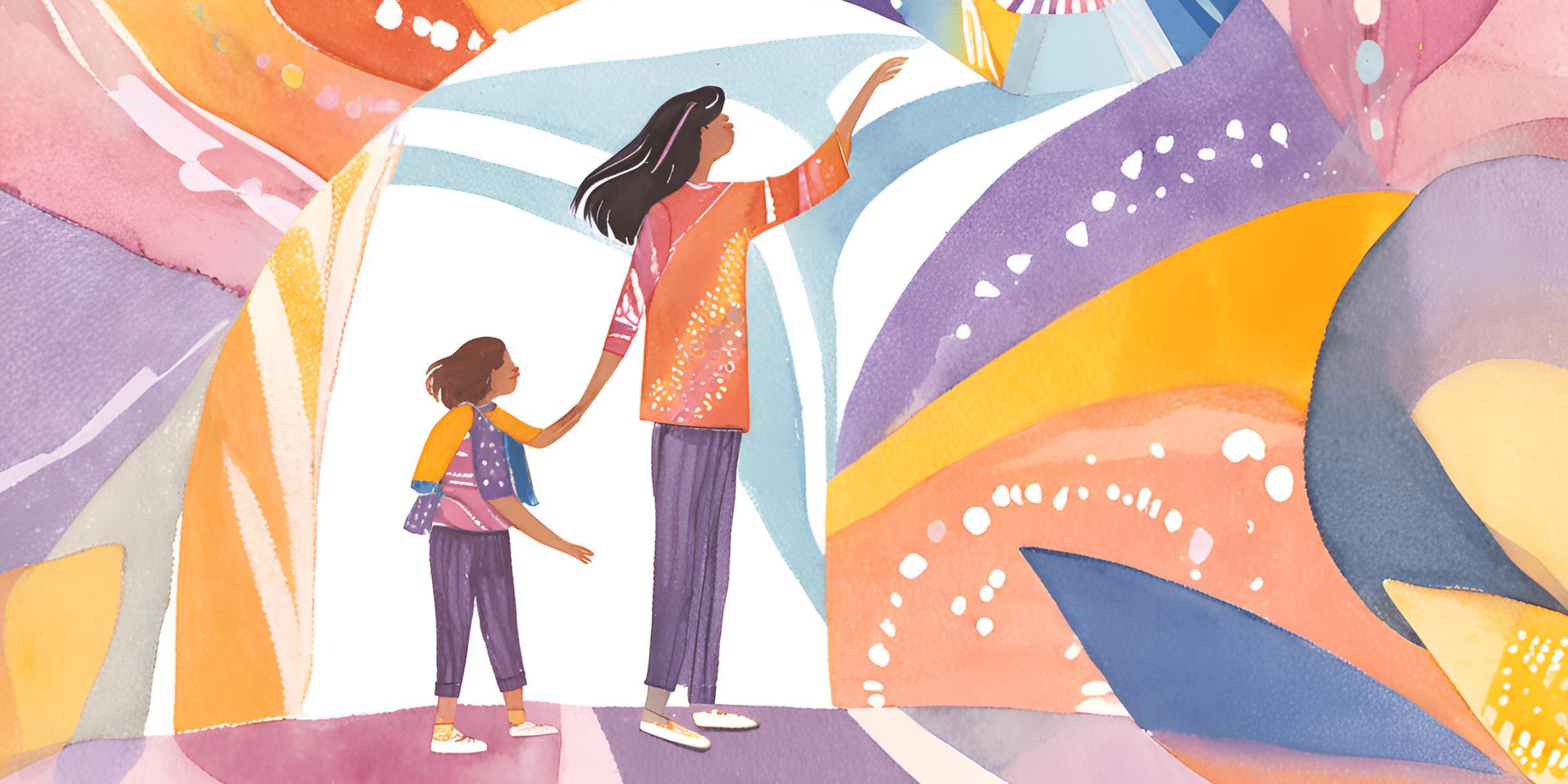 Aster Springs Featured Image - abstract painting child with big sister