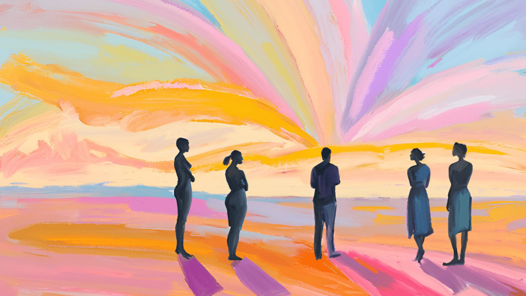 Aster Springs Featured Image - abstract oil painting of group of people