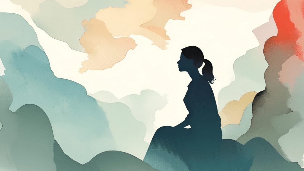 Aster Springs Featured Image - woman sitting against watercolor sky