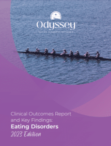 Image of a clinical outcomes report on eating disorders, highlighting success rates and patient progress.