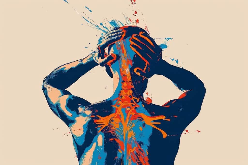 Abstract illustration of human anatomy with vibrant colors and expressive splashes