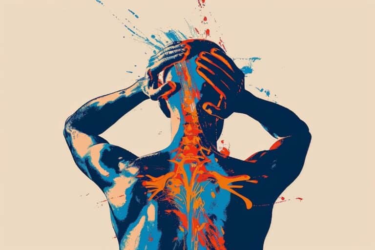 Abstract illustration of human anatomy with vibrant colors and expressive splashes