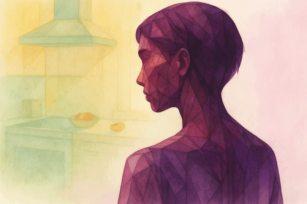 Aster Springs - Featured Image - Orthorexia - geometric watercolor of girl next to kitchen