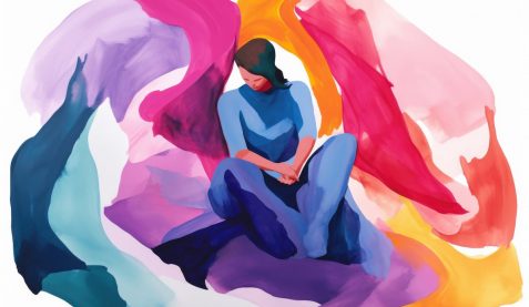 Human figure painting, female form – abstract figurative gouache painting of a woman seated. Women’s health and women’s issues related illustration. Human figure painting, female form - abstract figurative gouache painting of a woman seated. Women's health and women's issues related illustration.