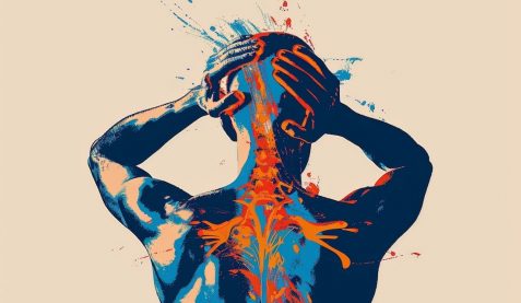 Abstract illustration of human anatomy with vibrant colors and expressive splashes