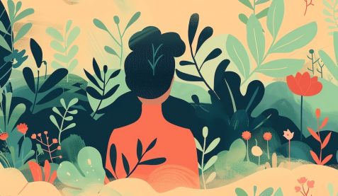 Mental health support, calm and serene background, flat design illustration