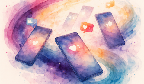 Aster Springs - Blog Image - watercolor painting of phones and social media