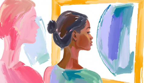 Aster Springs Featured Image - abstract drawing young girl looking in mirror