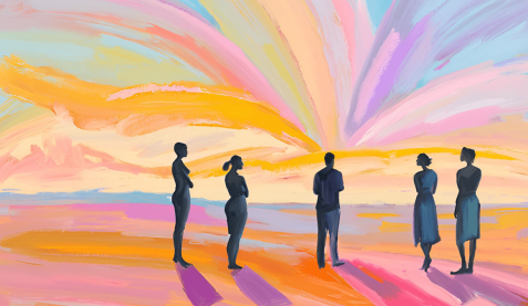 Aster Springs Featured Image - abstract oil painting of group of people