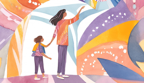 Aster Springs Featured Image - abstract painting child with big sister