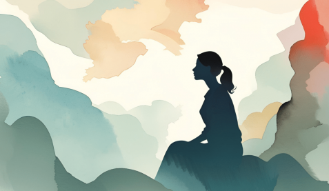 Aster Springs Featured Image - woman sitting against watercolor sky