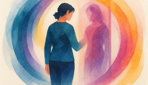 Aster Springs blog - body checking in eating disorder recovery - watercolor painting of girl at mirror