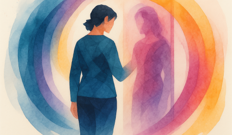 Aster Springs blog - body checking in eating disorder recovery - watercolor painting of girl at mirror