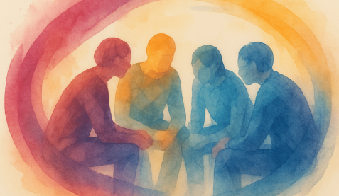 Aster Springs blog featured image - outpatient care for anorexia - painting of a group therapy session
