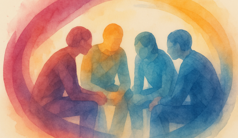 Aster Springs blog featured image - outpatient care for anorexia - painting of a group therapy session