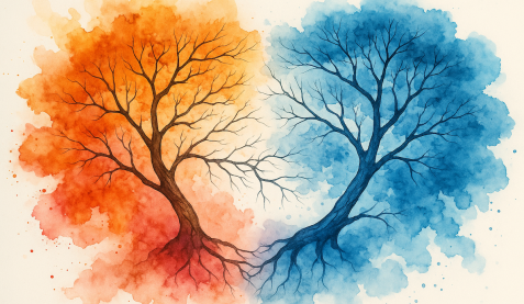 Aster Springs blog image - ocd and disordered eating - watercolor of two trees facing each other